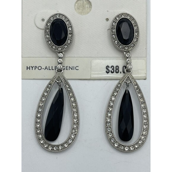Charter Club Silver & Black Teardrop Evening Dangle Earrings New - Picture 2 of 6